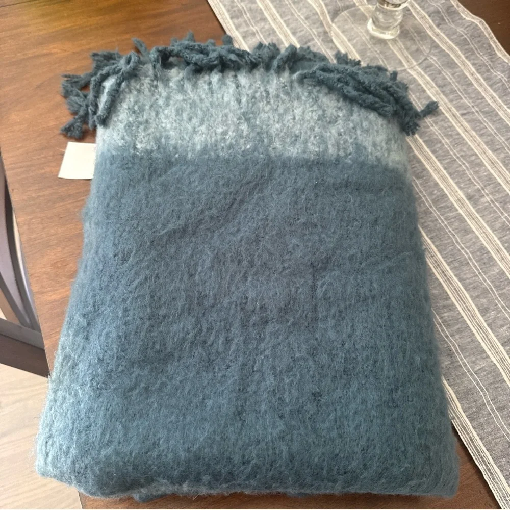 West Elm Teal Ombre Fringe Throw Blanket